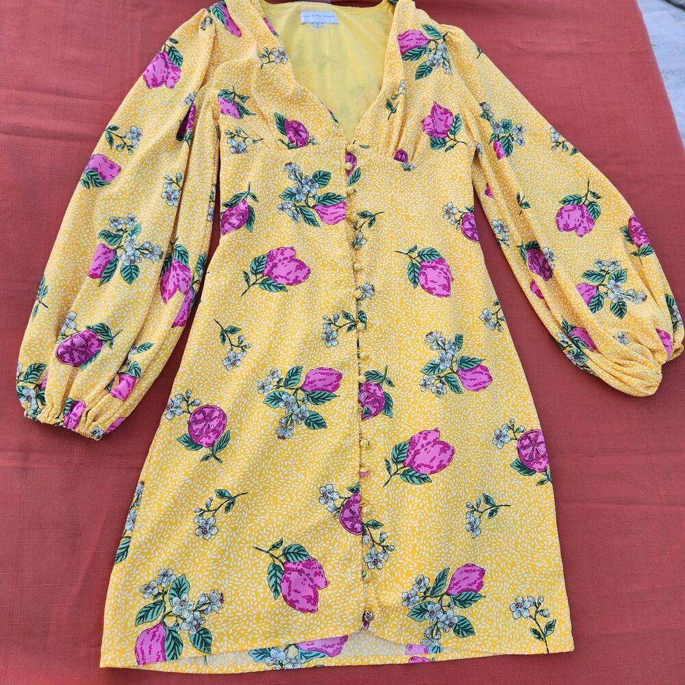 Never Fully Dressed ASOS Yellow & Pink Floral Retro Inspired Dress Small - Picture 2 of 10